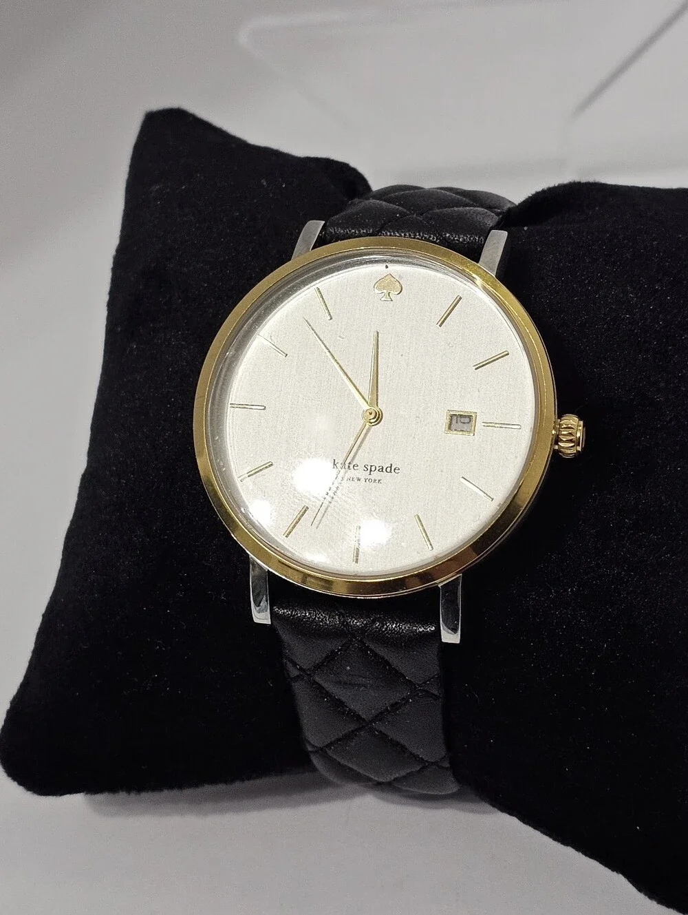 Kate Spade Metro Watch Two Tone Gold Black Quilted Leather Strap - Never Worn